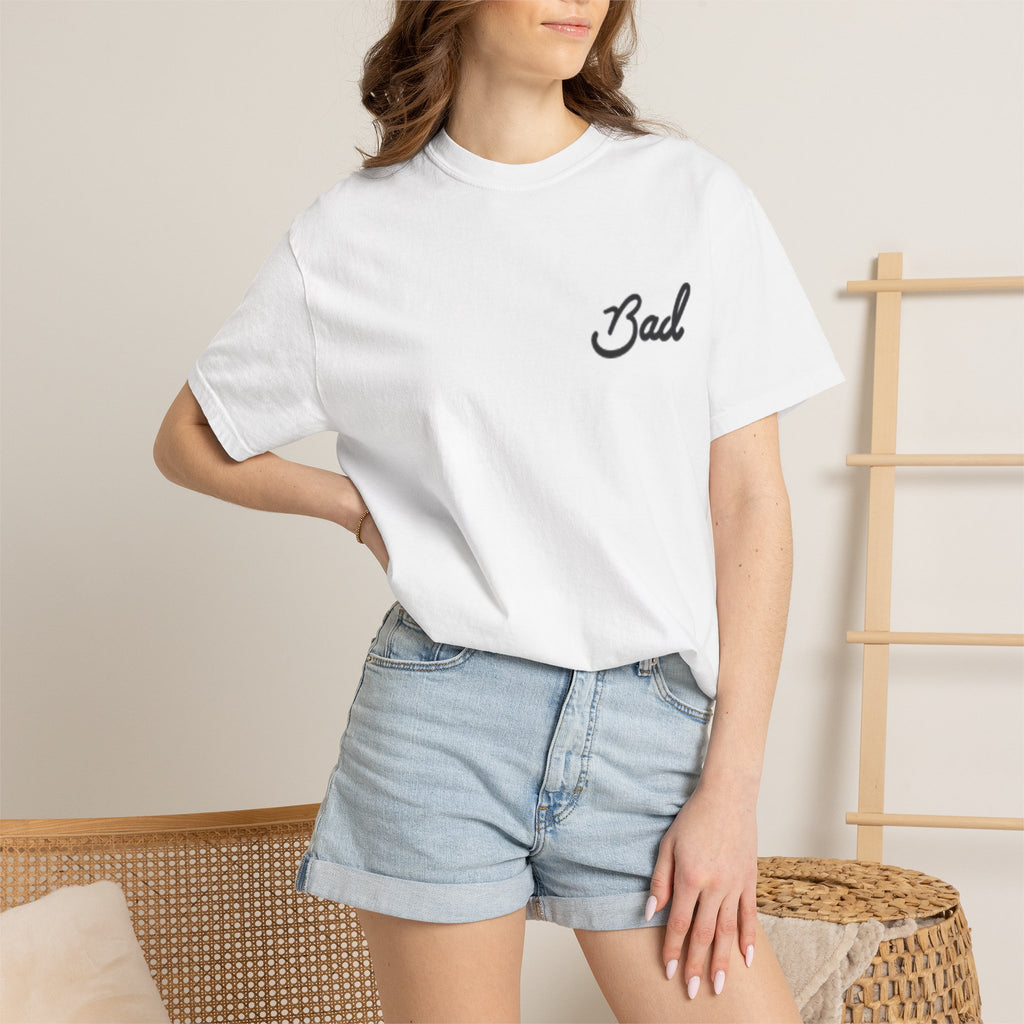 Bad Script Chest T-Shirt – Casual Vintage Script Graphic Tee
