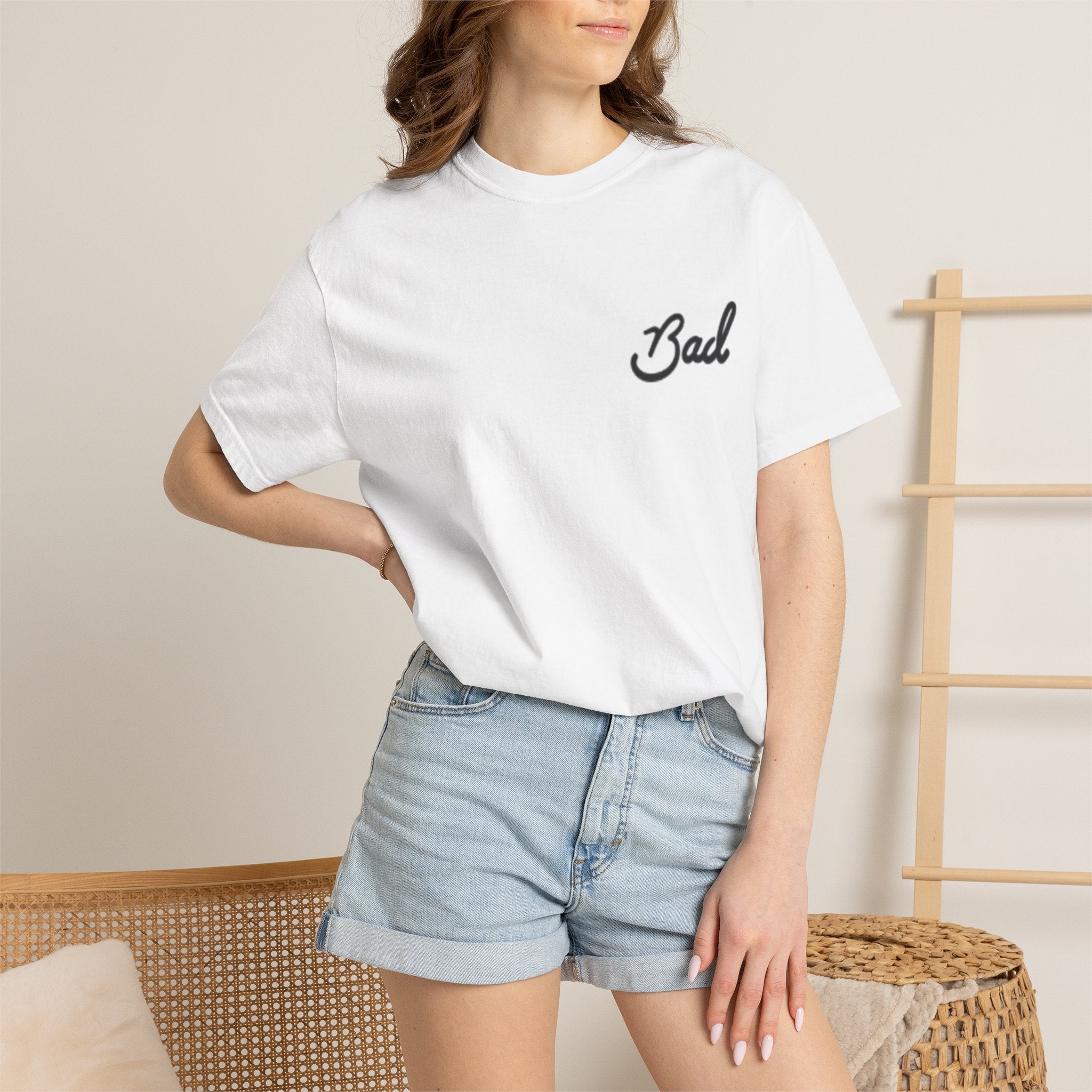 Bad Script Chest T-Shirt – Casual Vintage Script Graphic Tee