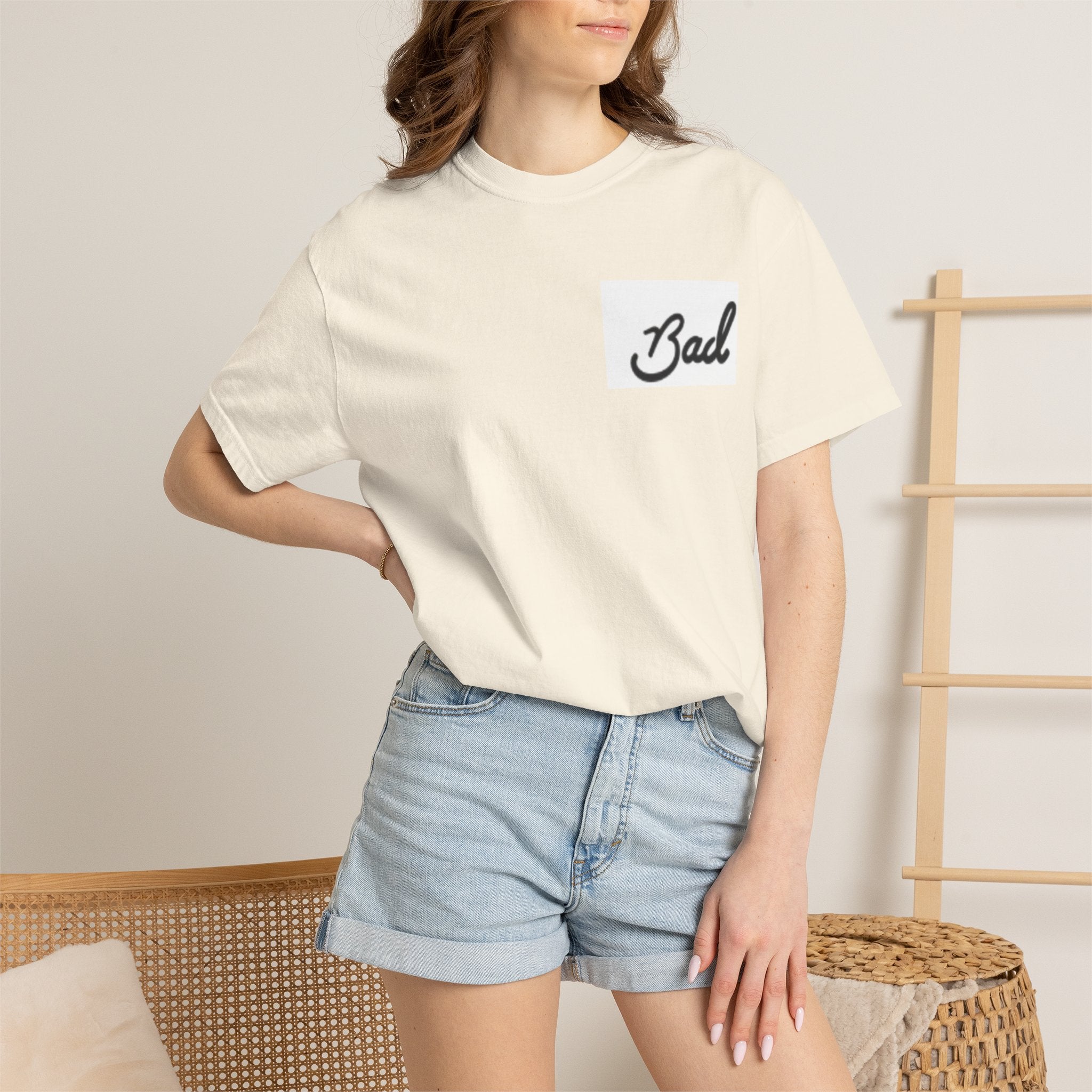 Bad Script Chest T-Shirt – Casual Vintage Script Graphic Tee