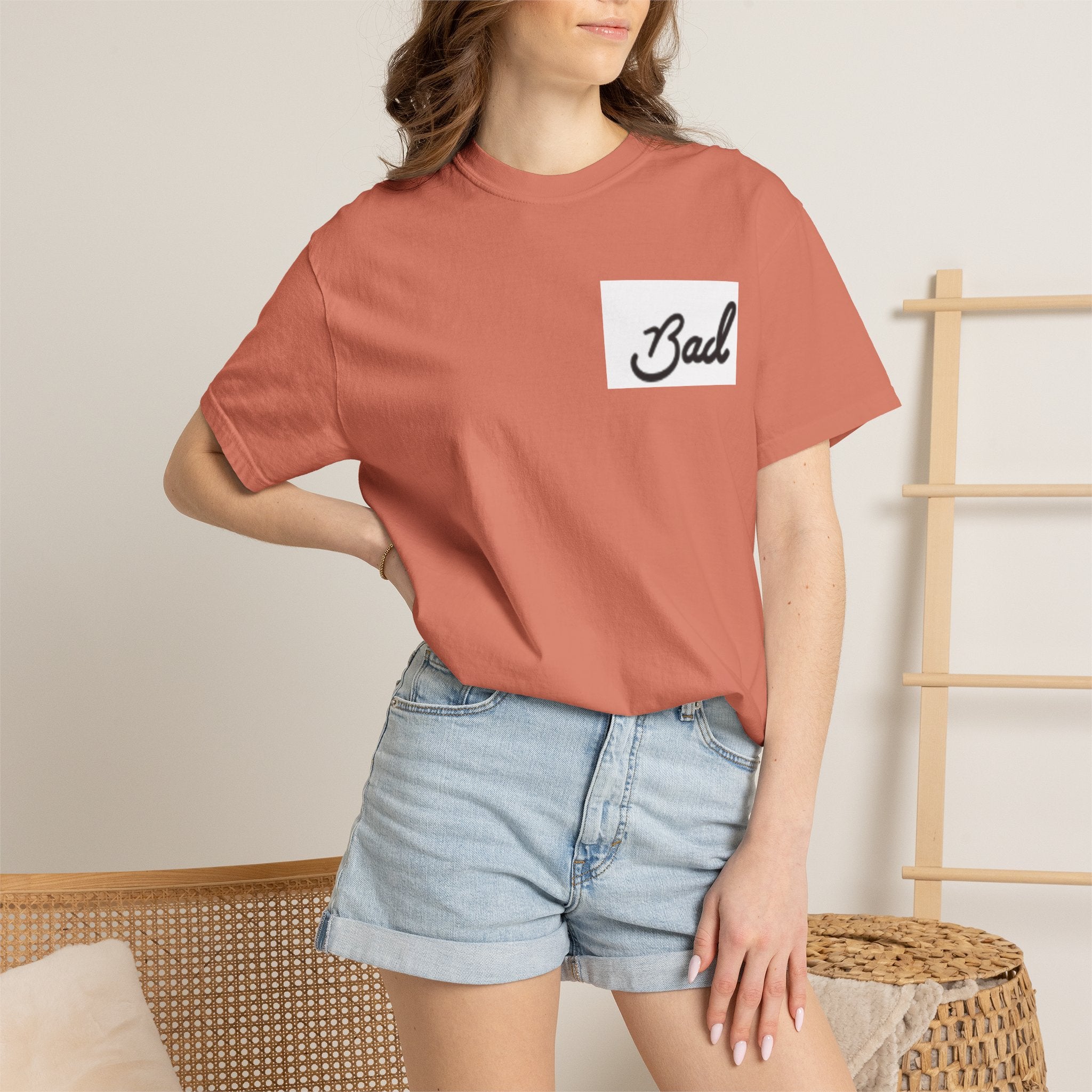 Bad Script Chest T-Shirt – Casual Vintage Script Graphic Tee